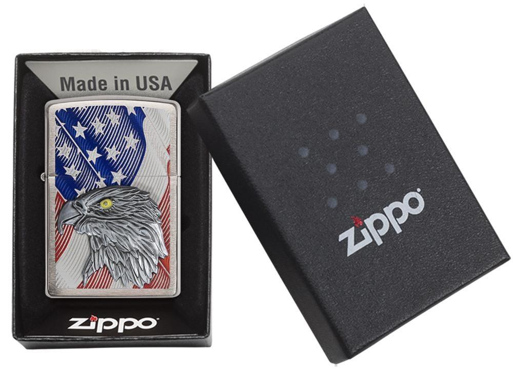 Zippo Lighter 250 Eagle on Flag Usa. 